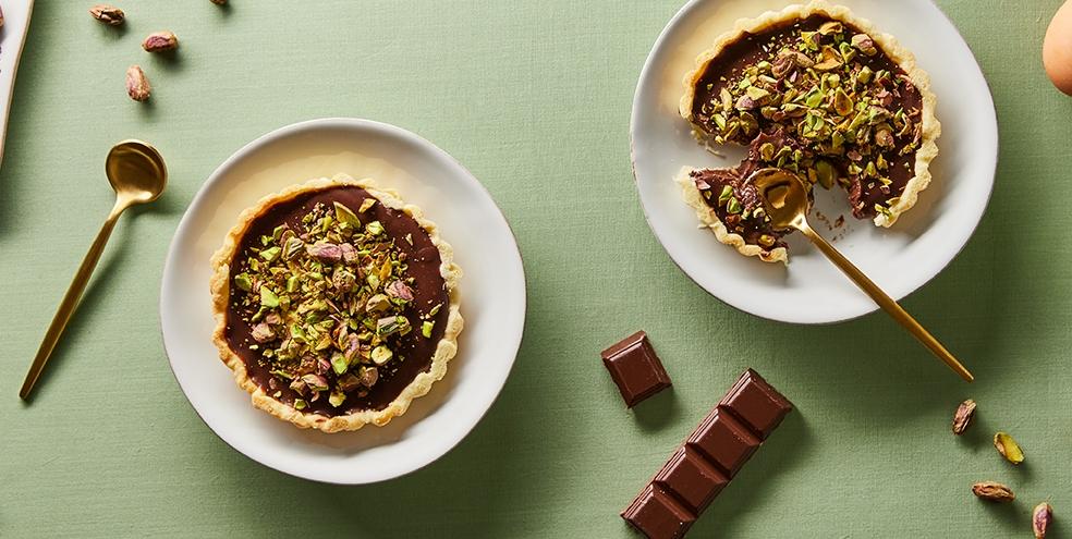 Tartelettes chocolat au lait et pistaches