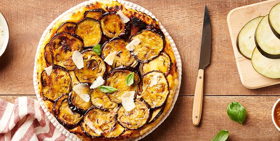 Tarte tatin aux aubergines et au pesto rosso