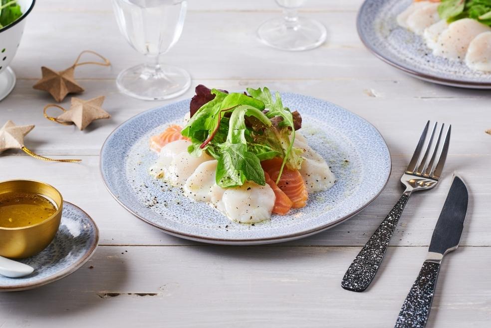 Carpaccio de Saint Jacques et saumon