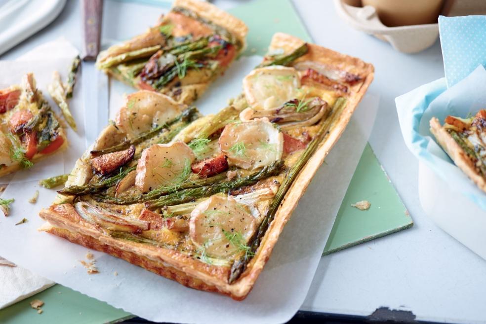 Quiche aux asperges, carottes et fromage de chèvre