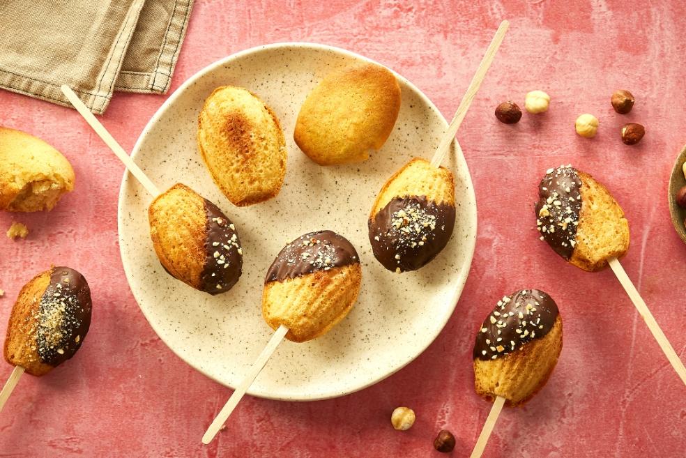 Bâtonnets de madeleines chocolat noisettes