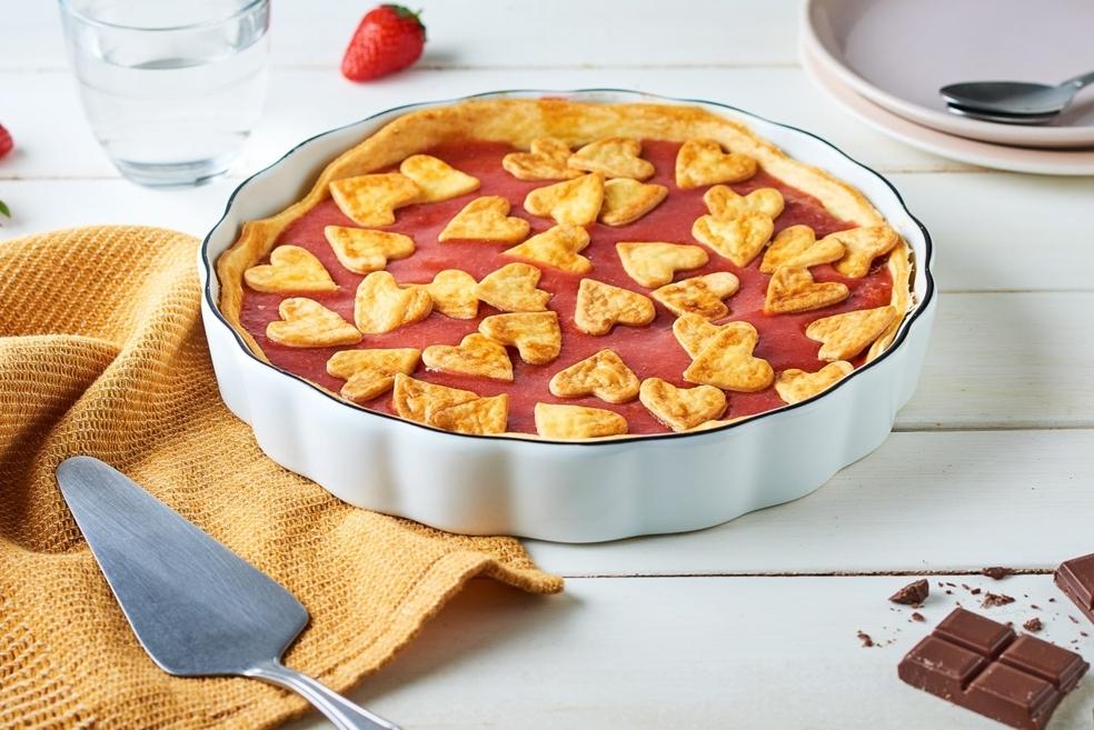 Tarte cœur pomme-fraise et chocolat