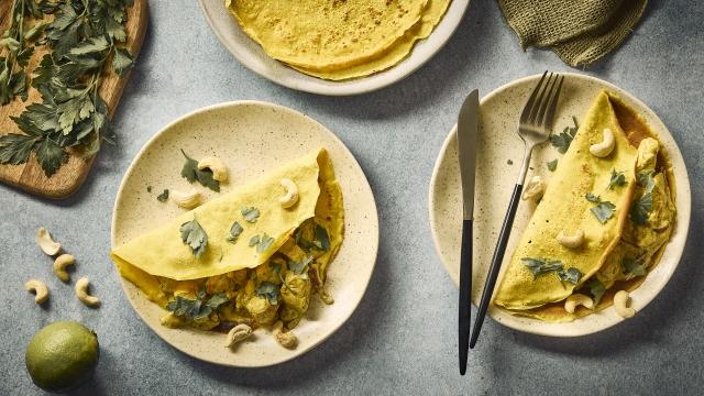Crêpes curry, lait de coco et poulet