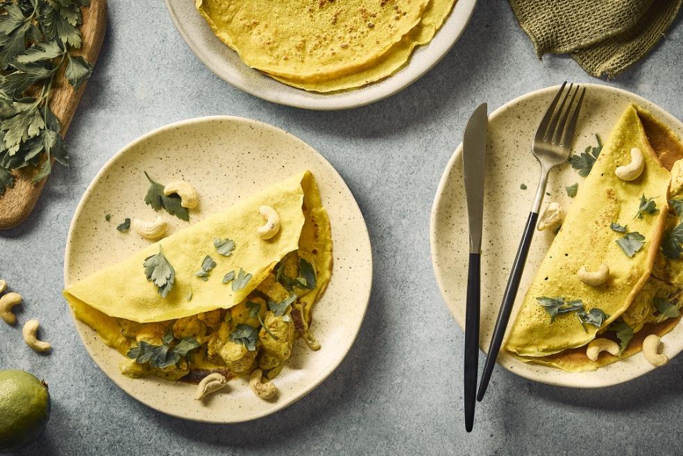 Crêpes curry, lait de coco et poulet