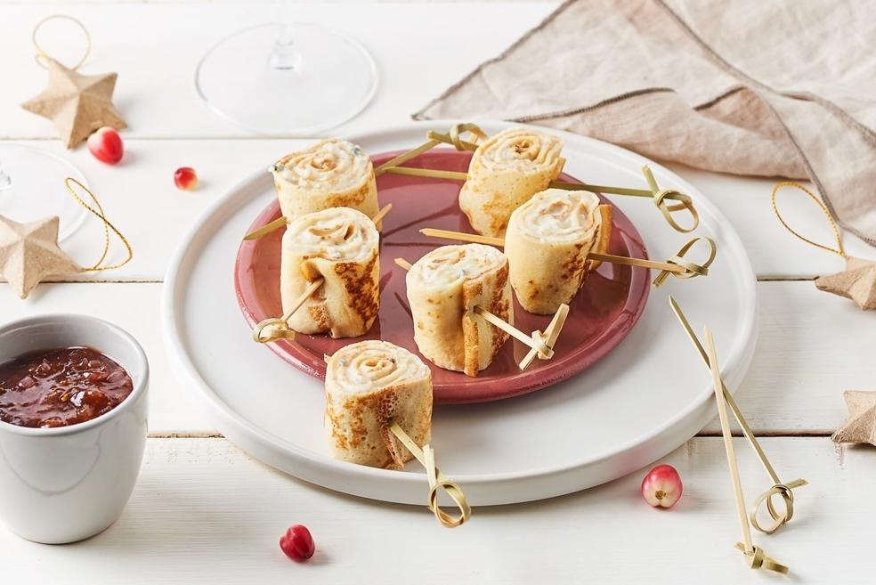 Bouchées de crêpes au bleu