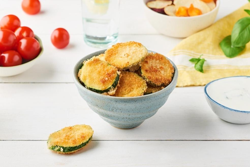 Rondelles de courgettes panées et sauce yaourt