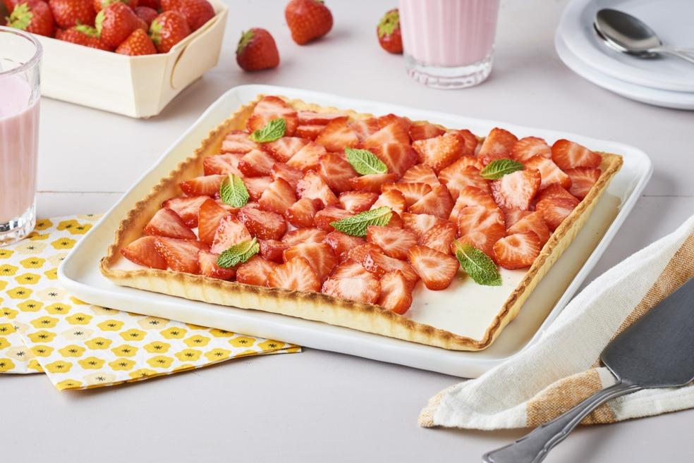 Tarte panna cotta fraises et menthe