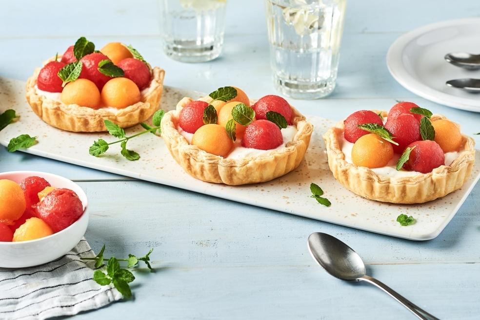 Tartelettes de melon, pastèque et mascarpone
