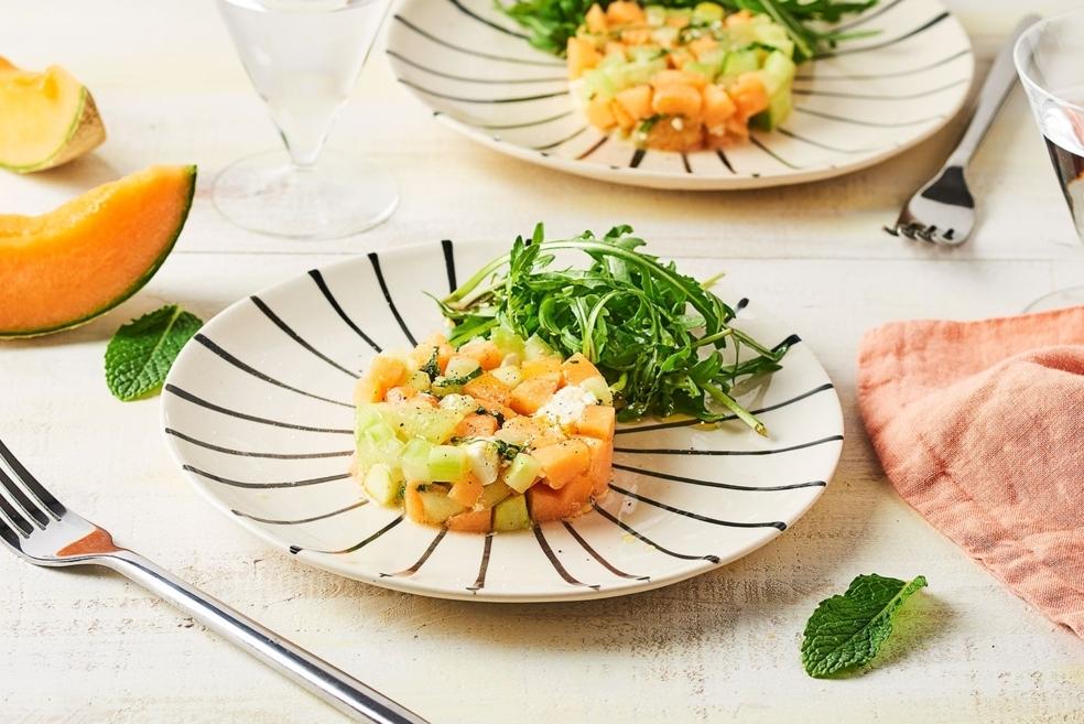 Tartare de melon, feta, concombre et menthe