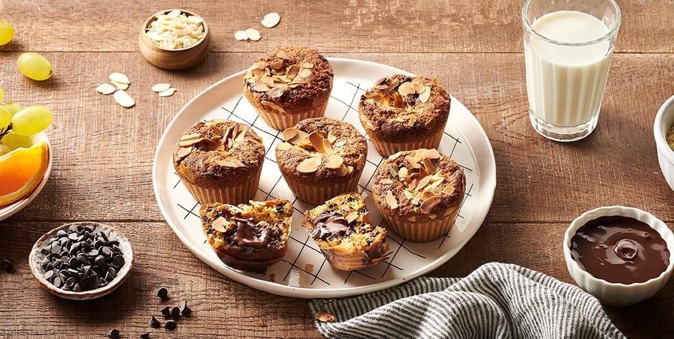 Muffins amandes et chocolat, cœur au Nutella