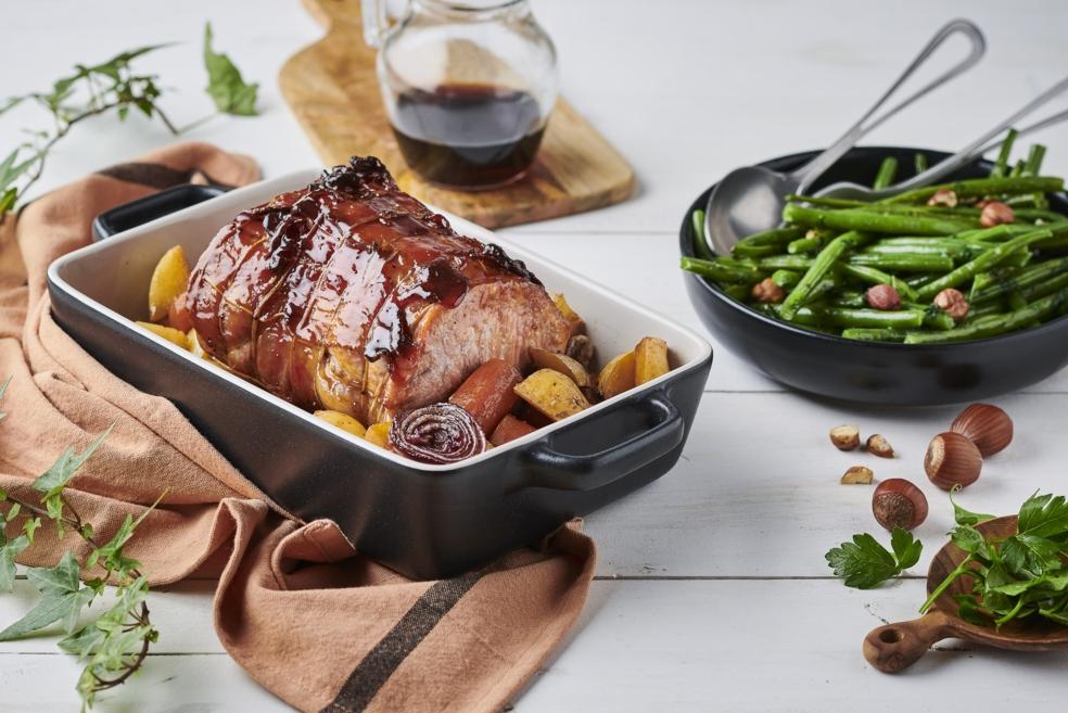 Rôti de porc au sirop d'érable et haricots verts