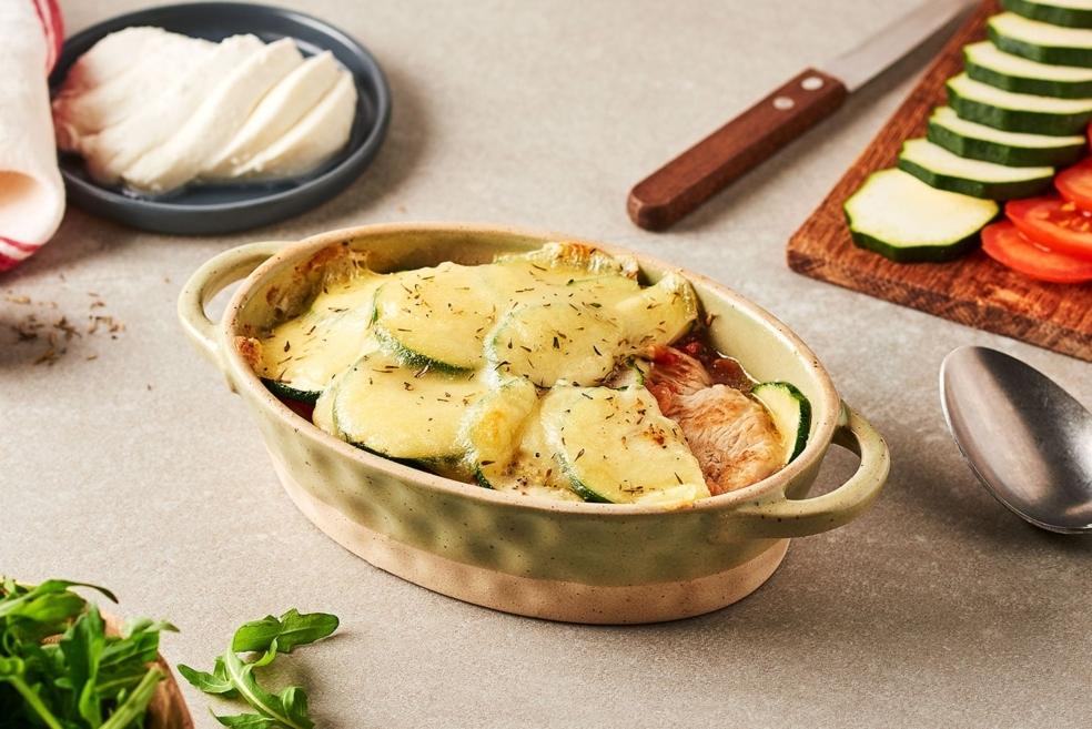 Poulet gratiné courgette-mozza