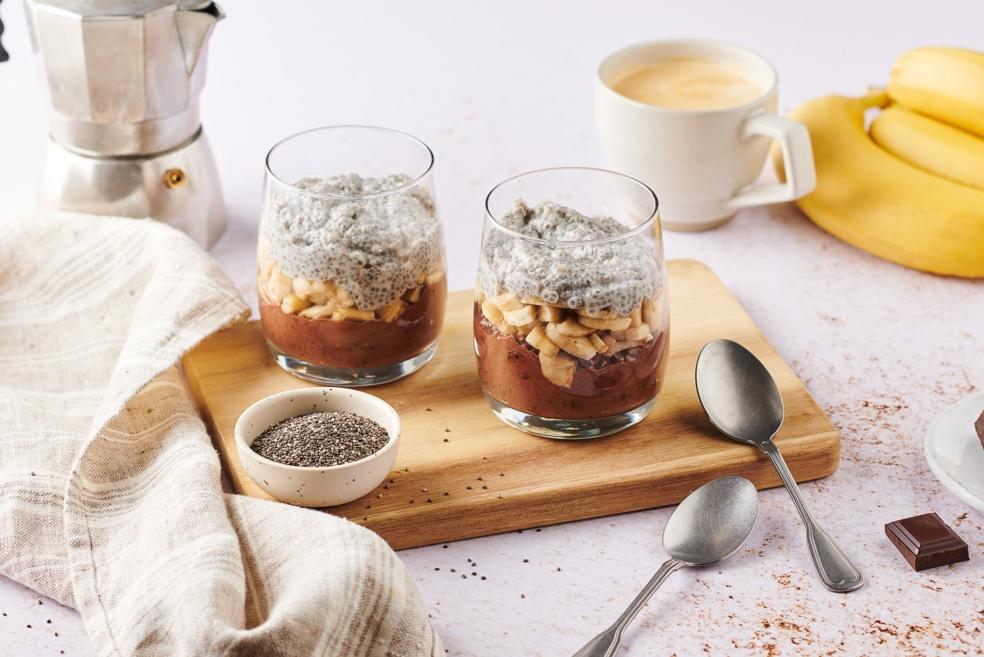 Pudding chocolat-banane, vanille et graines de chia