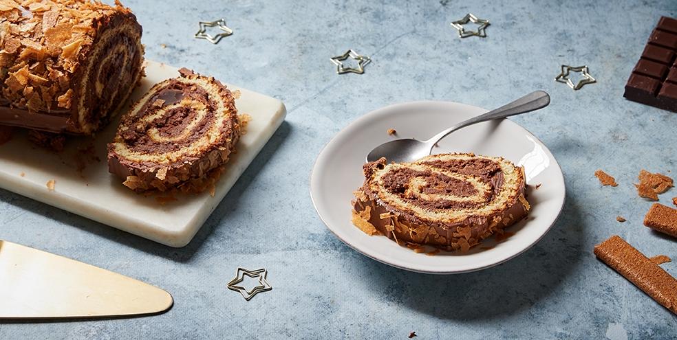 Bûche au chocolat et aux crêpes dentelles