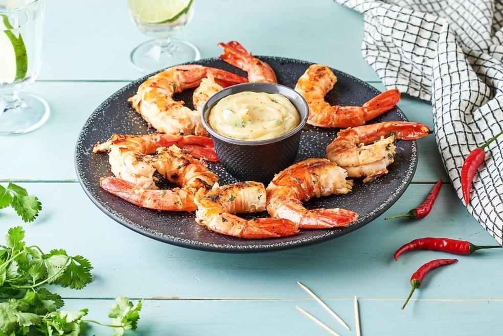 Gambas grillées au gingembre, citronnelle et aïoli