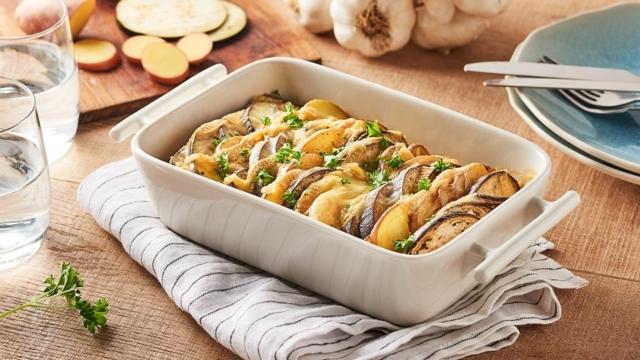 Tian de pommes de terre, aubergines et maroilles