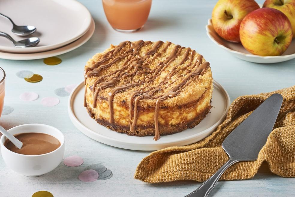 Crumb cheesecake pommes et caramel au beurre salé