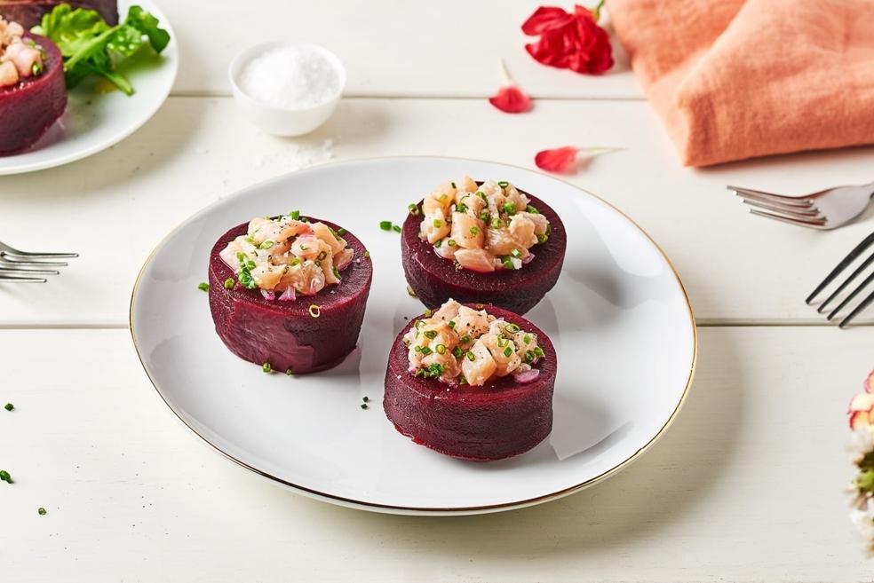 Bouchées de betterave et tartare de truite