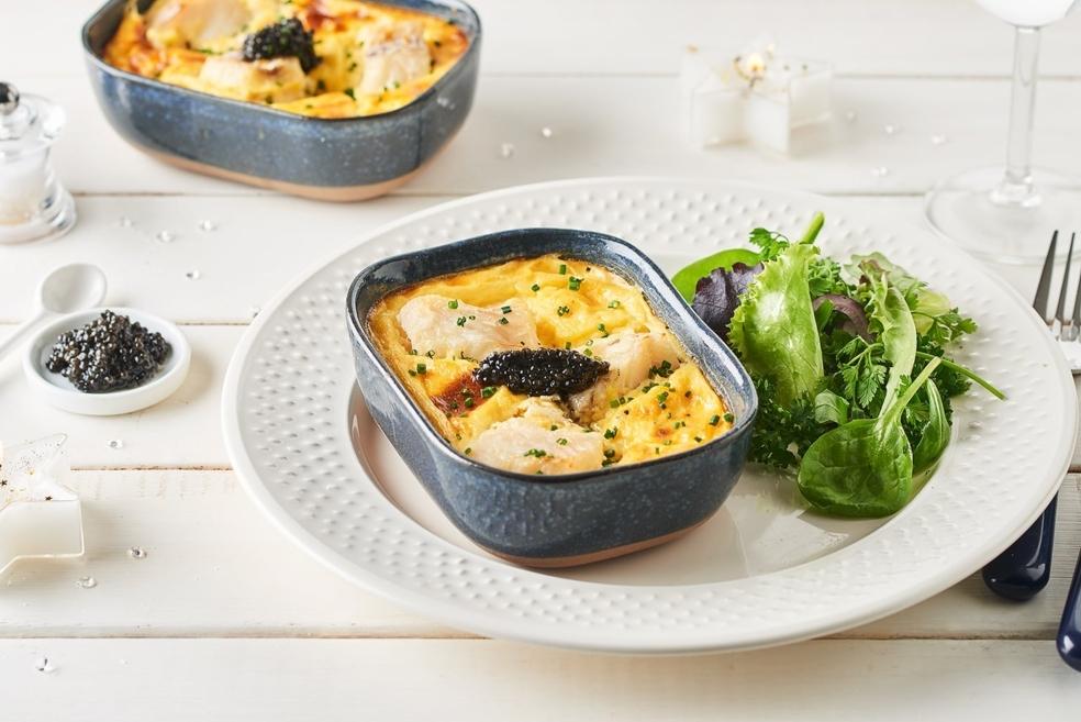Clafoutis de cabillaud au caviar
