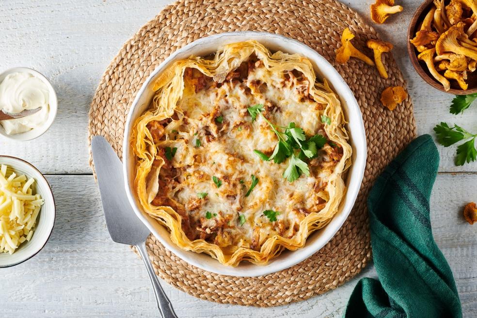 Tarte croustillante aux girolles