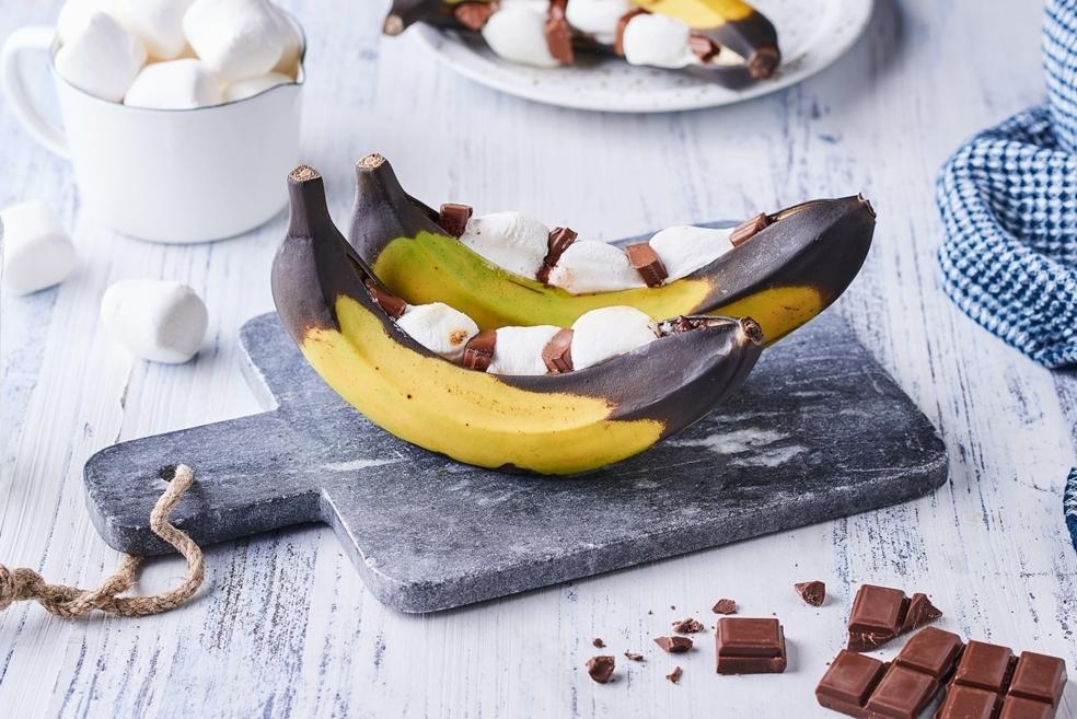 Bananes grillées, chocolat et chamallows