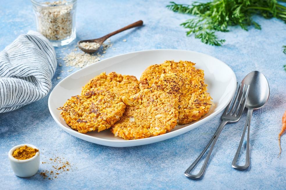 Galettes végétariennes, avoine, carotte et curry