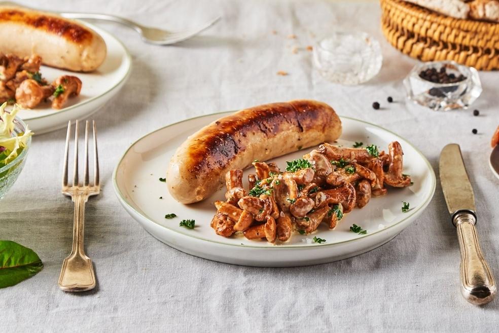 Boudin blanc et girolles poêlées
