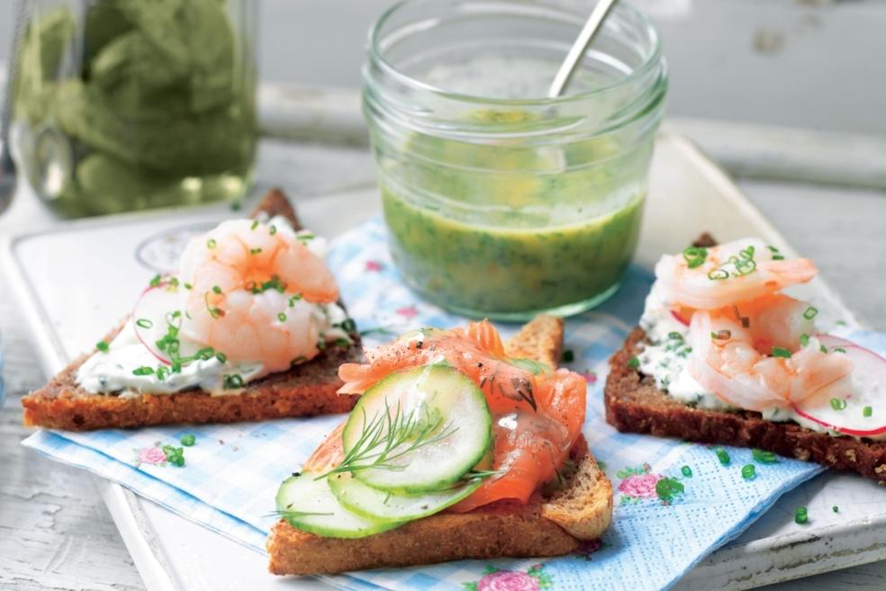 Tartines Danoises "Smörrebröd" aux crevettes et saumon