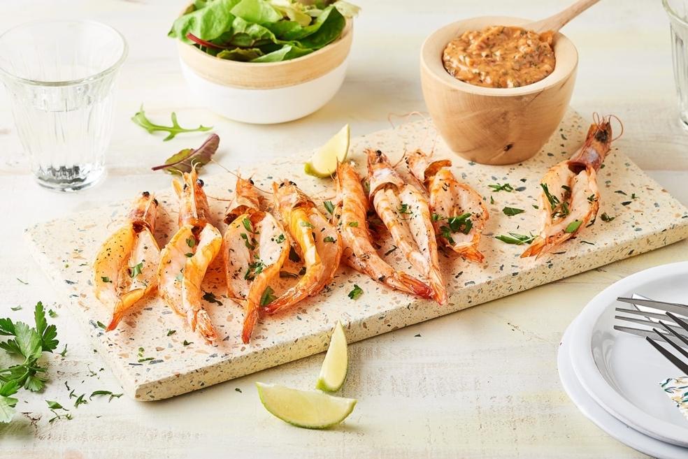 Gambas rôties et sauce américaine