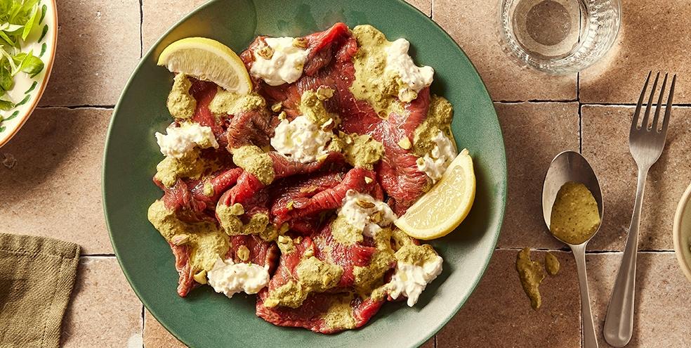 Carpaccio de boeuf pesto et burrata