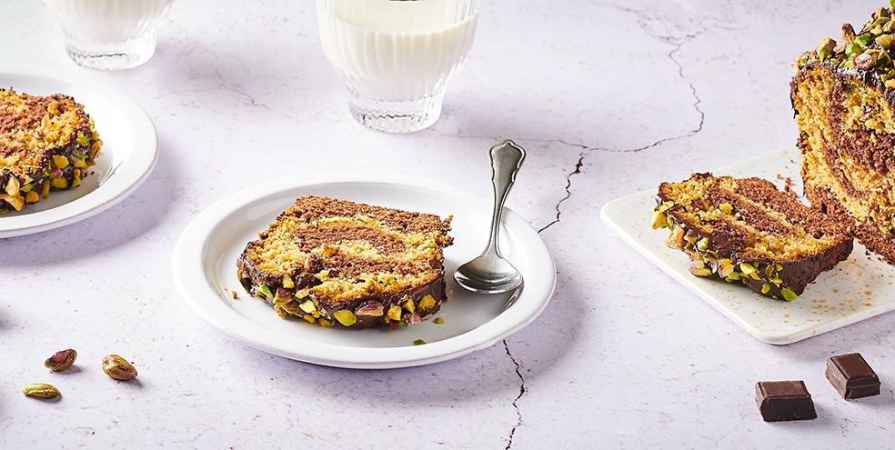 Gâteau marbré chocolat pistache