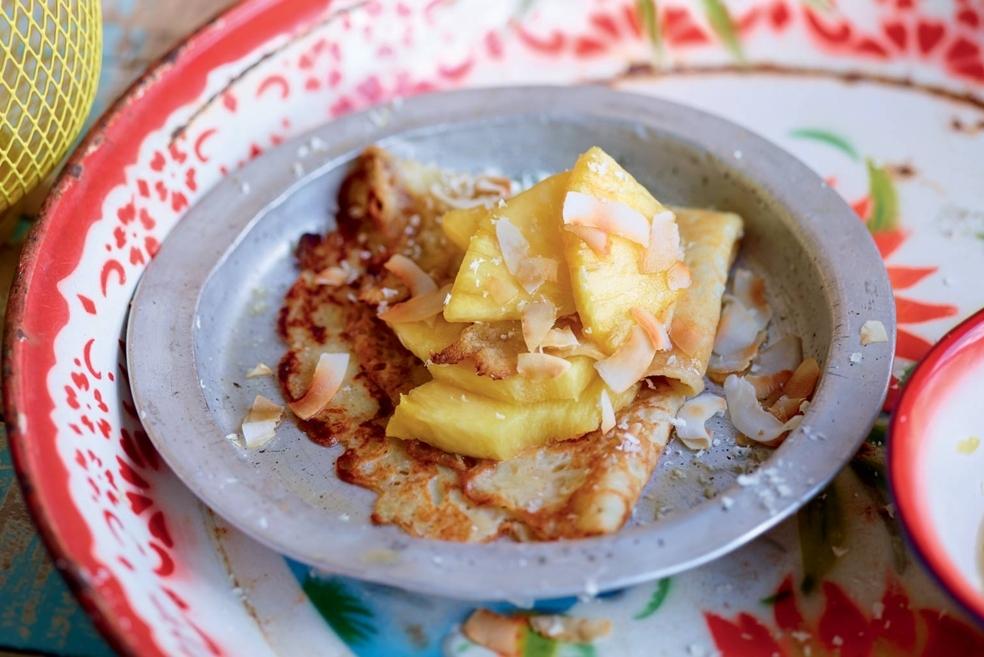 Crêpes à l’ananas et noix de coco
