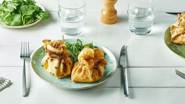 Aumônières au saumon fumé et épinards