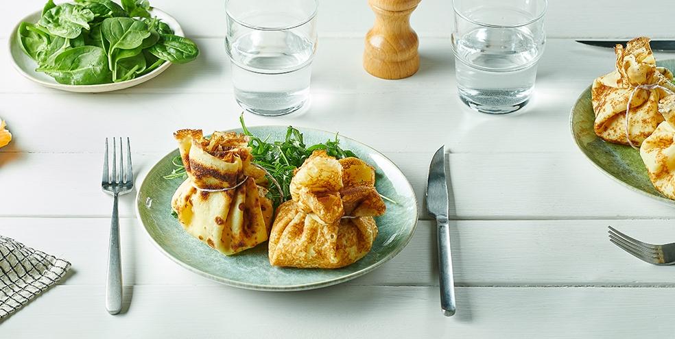 Aumônières au saumon fumé et épinards