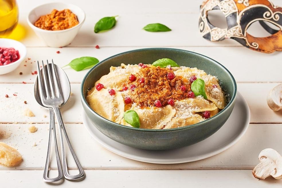 Pâtes au pesto aux champignons et aux airelles