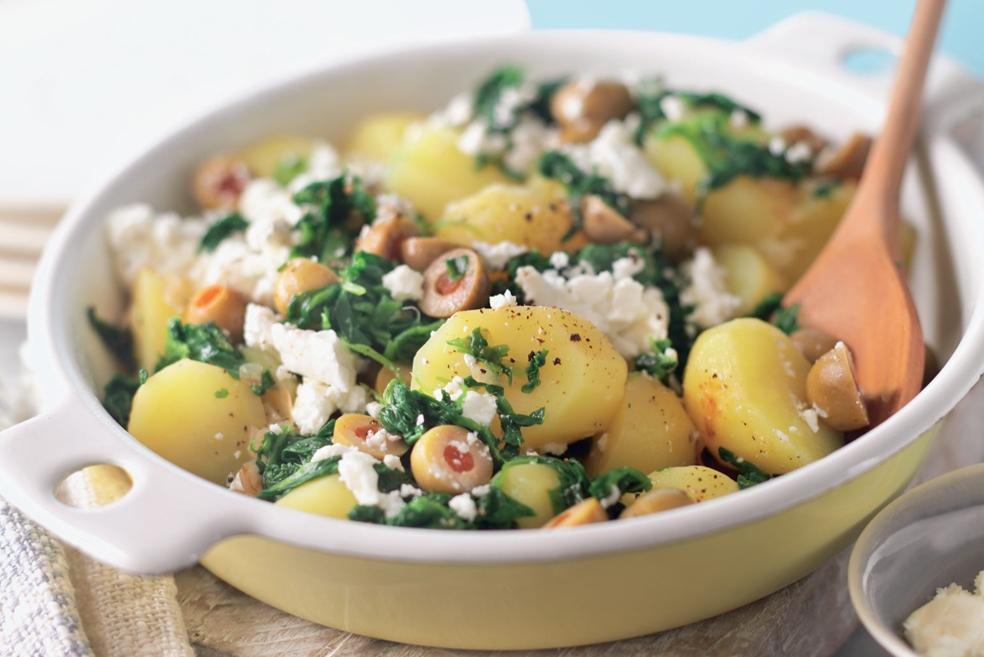Pommes de terre sautées, épinards et feta