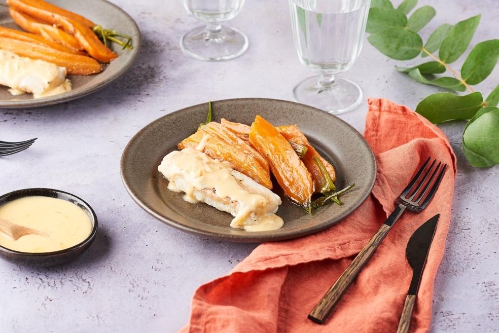 Pavé de cabillaud et carottes glacées