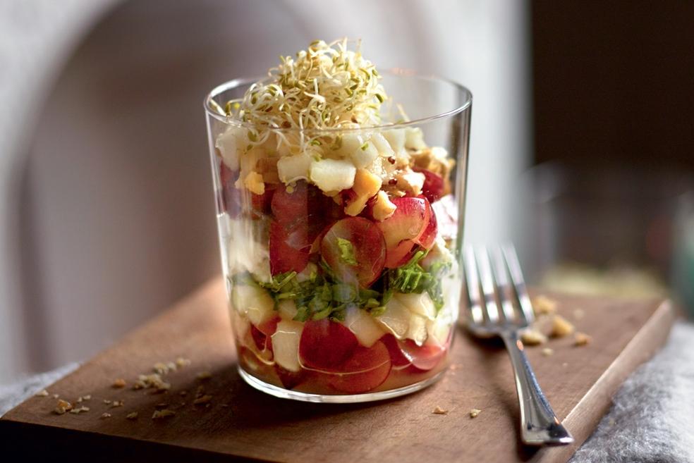 Verrines d'automne, vinaigrette aux noisettes