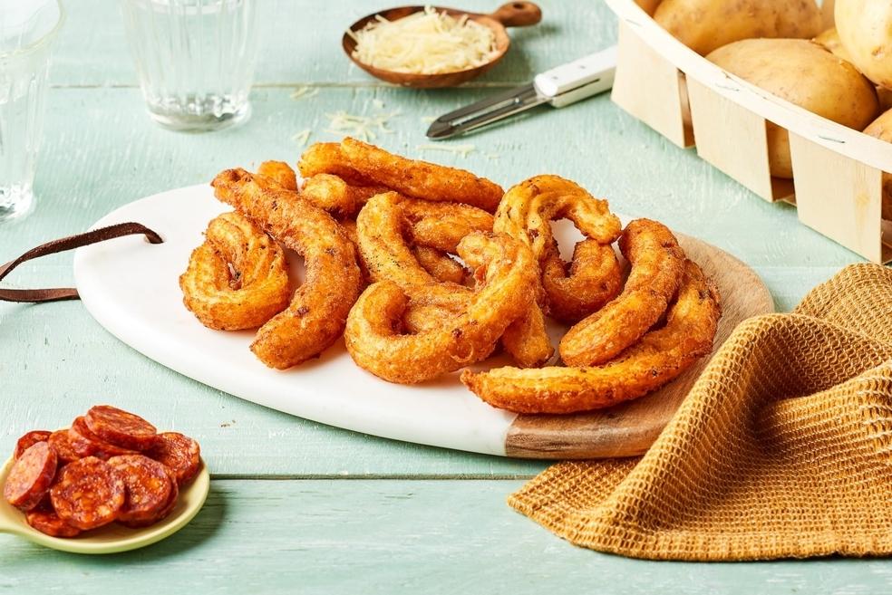 Churros de pomme de terre, chorizo et thym