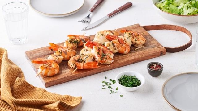 Brochettes de fruits de mer à la coriandre