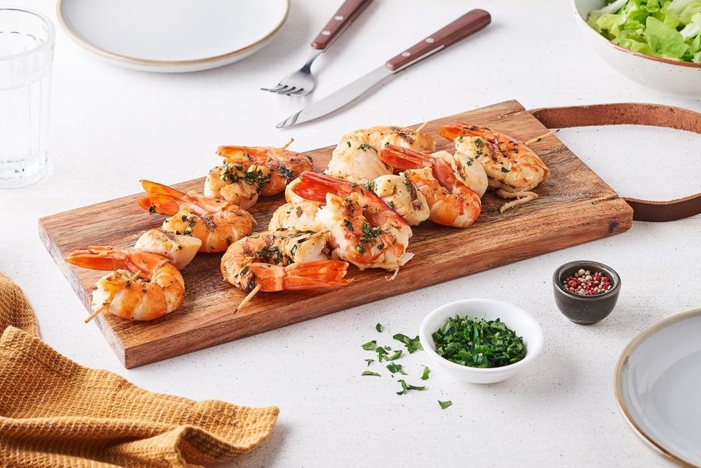 Brochettes de fruits de mer à la coriandre