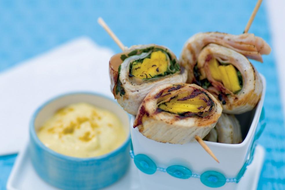 Brochettes de roulés de dinde