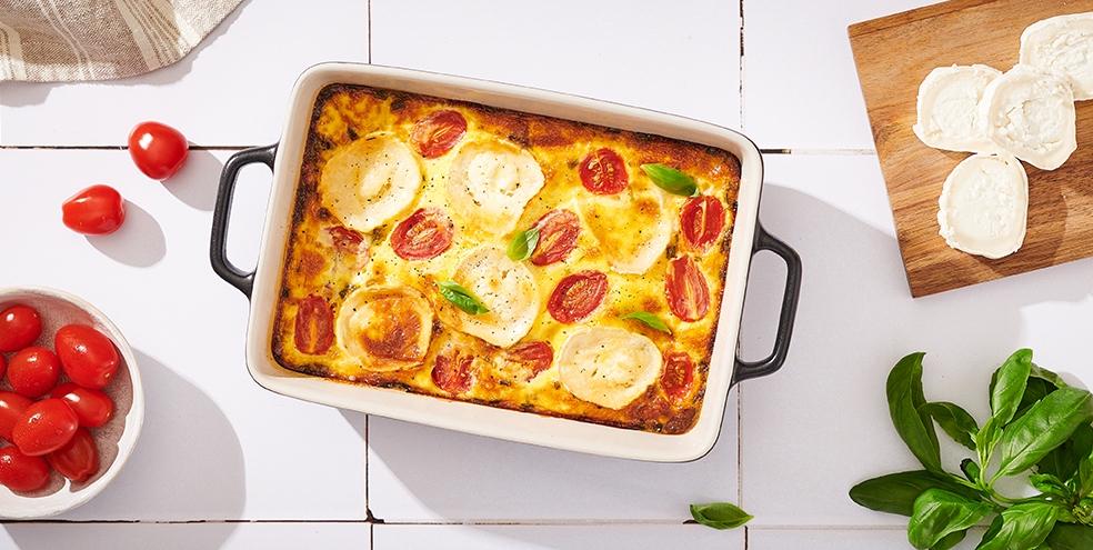 Flan aux tomates cerises, chèvre et basilic