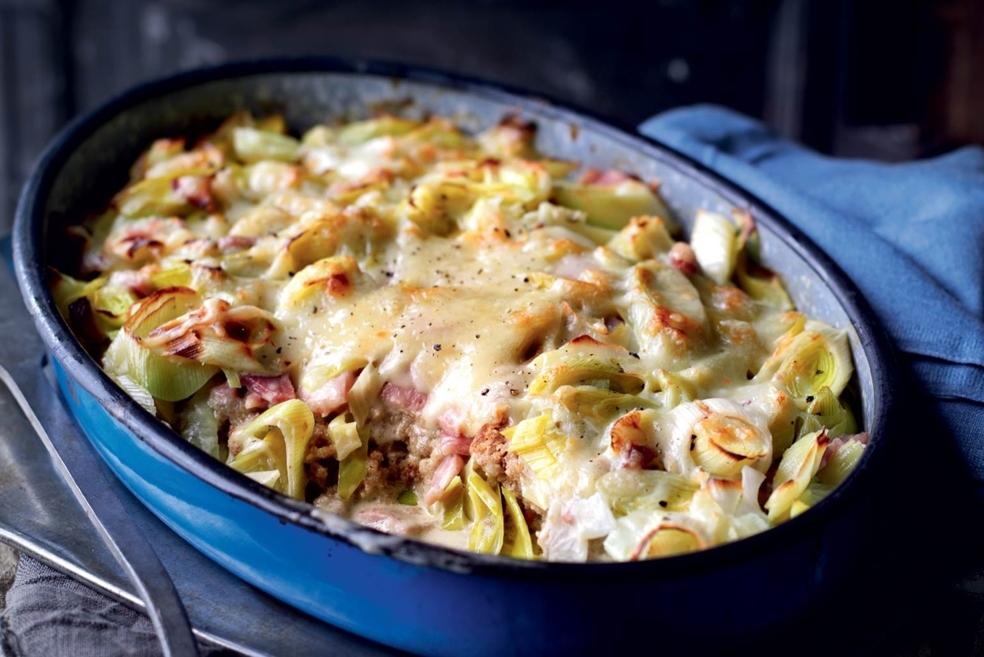 Gratin de poireaux et jambon à l'ancienne