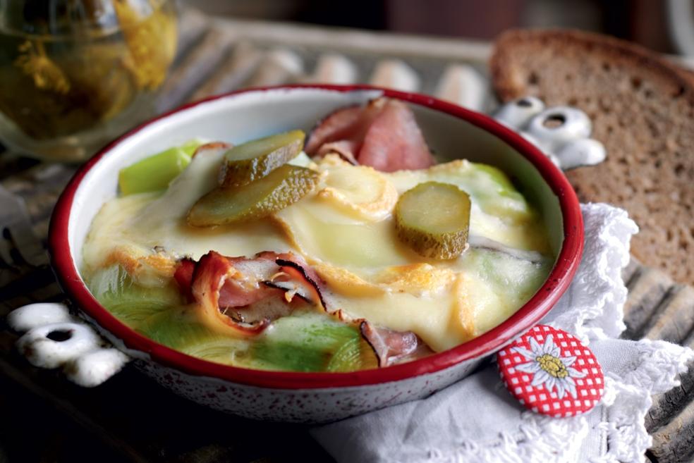 Raclette tyrolienne au poireau et jambon fumé