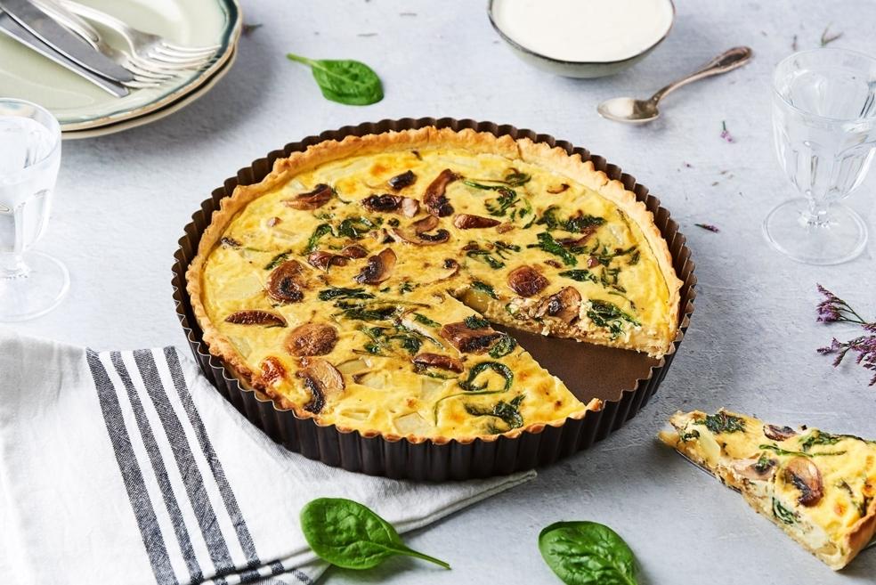 Quiche épinard, pommes de terre et champignons