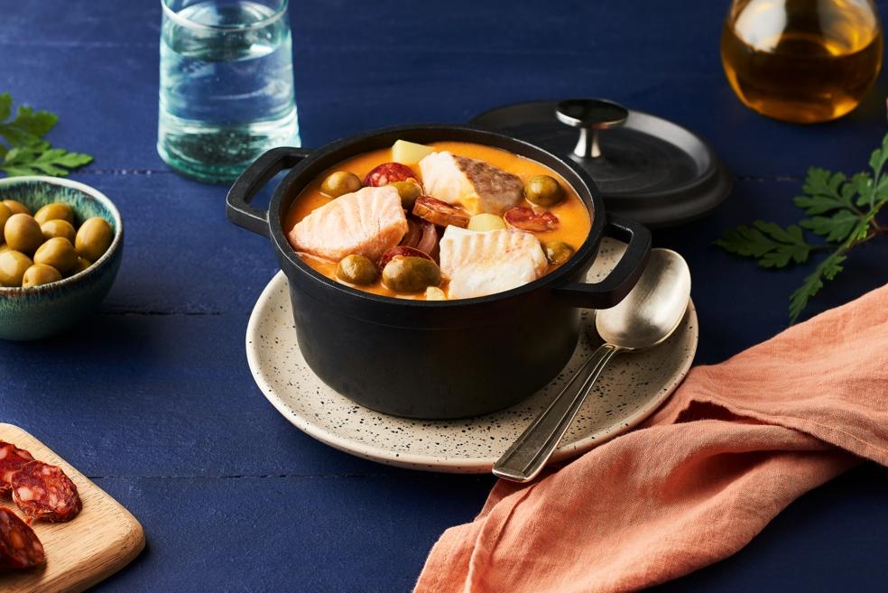 Cassolette de poisson à l'espagnole chorizo et olives