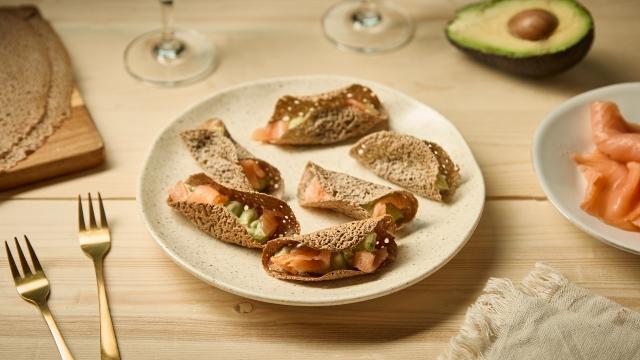 Mini tacos de sarrasin avocat saumon