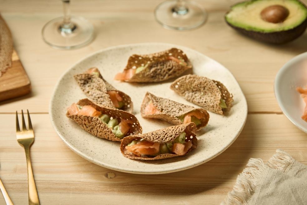 Mini tacos de sarrasin avocat saumon