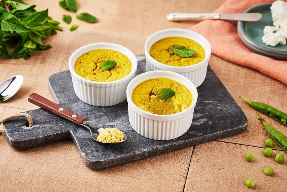 Flan de petits pois, chèvre et menthe